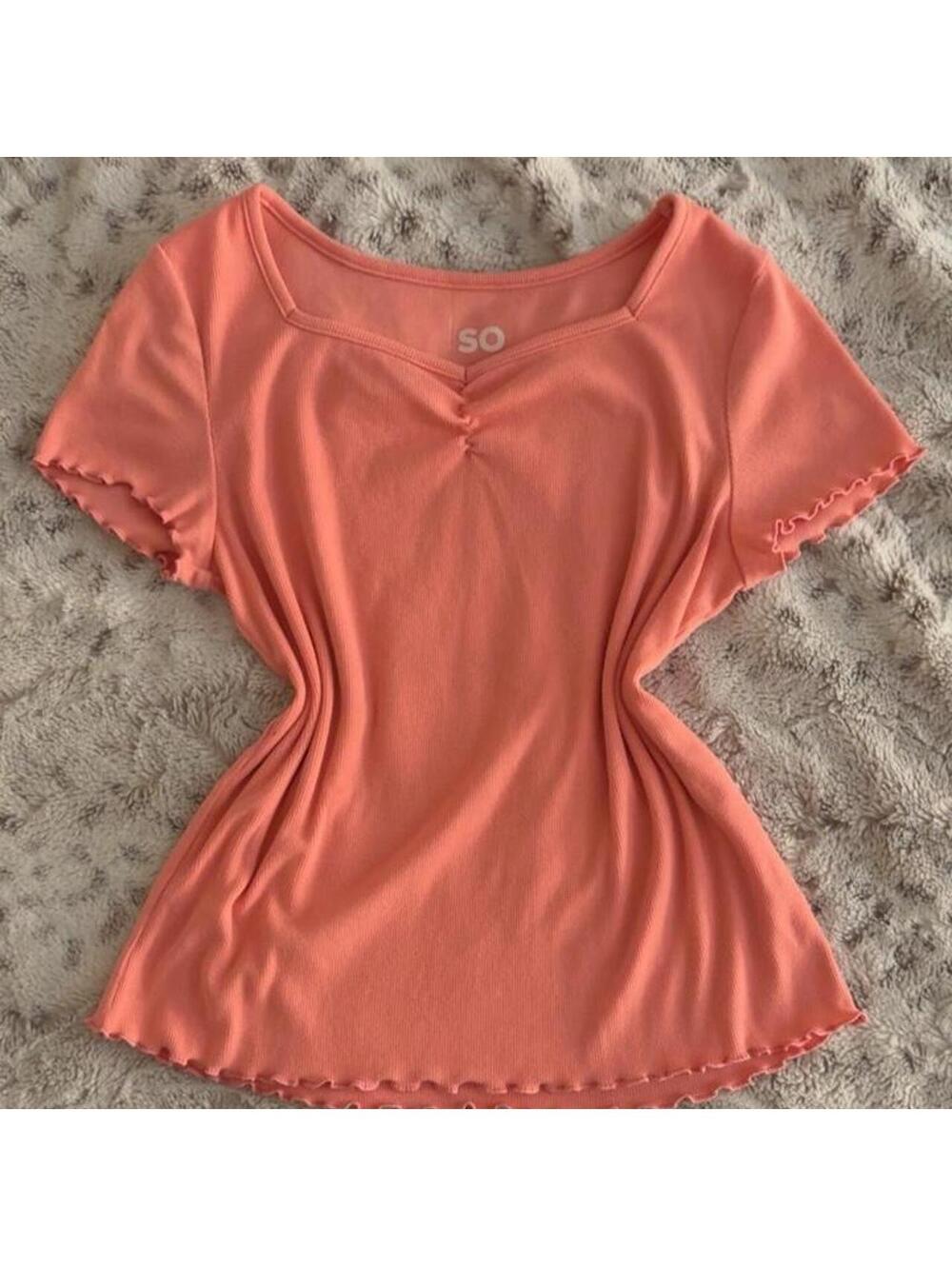 so clothing coral pink cotton top with ruffled hem and sleeves